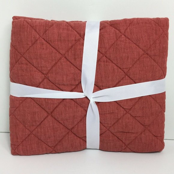 Pottery Barn Belgian Flax Linen Diamond Euro Sham In Brick Foundations 26" X 26" - Picture 2 of 12